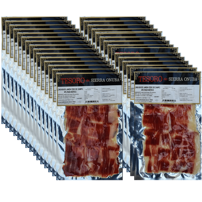Pack sobres jamón cebo de campo 50% raza ibérica loncheado a cuchillo Tesoro de Sierra Onuba | Anselmo Benito/Montebugo