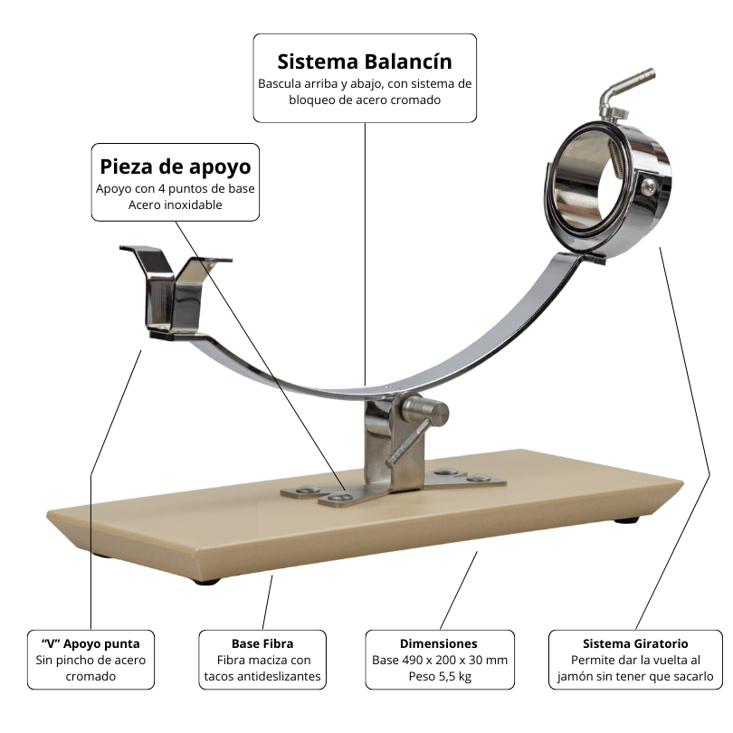 Jamonero Gala giratorio basculante con fibra efecto granito | Jamoneros Bello