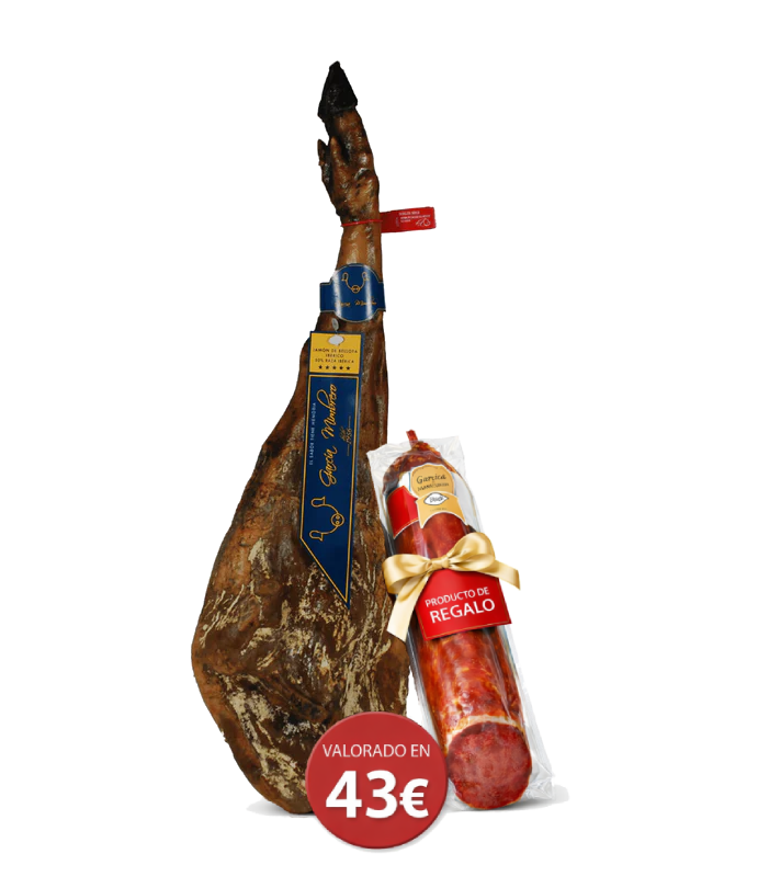 Jamon de bellota Iberico 50% Raza ibérica + 1/2 Lomo de Bellota con Pimentón de Regalo | García Mimbrero