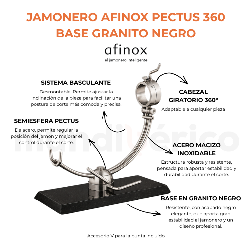 Jamonero Afinox Pectus 360 Base Granito Negro
