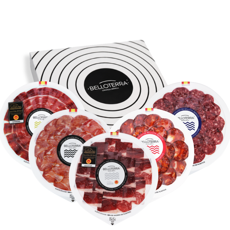 Pack Bellota 5 loncheados (Jamón 100% Ibérico D.O. , Paleta, Lomo, Salchichón y Chorizo) | Belloterra
