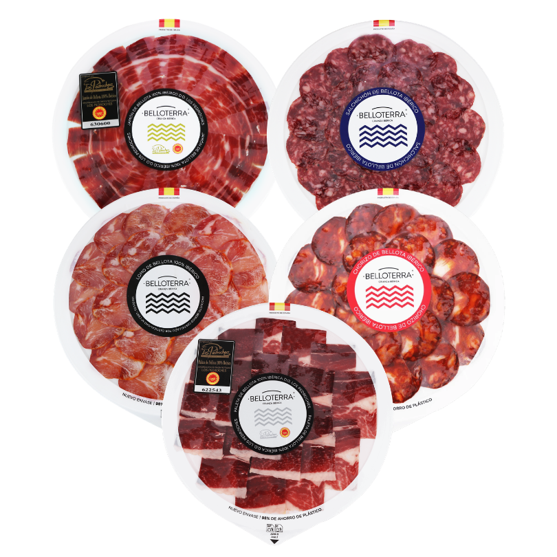 Pack Bellota 5 loncheados (Jamón 100% Ibérico D.O. , Paleta, Lomo, Salchichón y Chorizo) | Belloterra