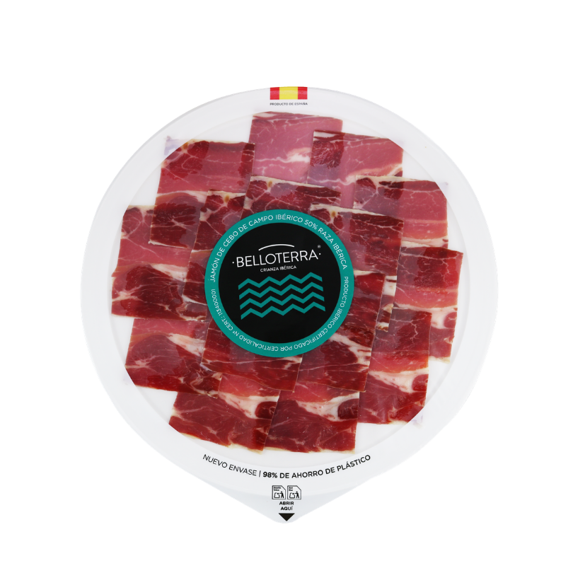 Pack Degusta 5 loncheados (Jamón Cebo Campo ibérico 50% raza ibérica, Paleta de bellota 100% ibérica D.O., Lomo de bellota 100% ibérico, Salchichón y Chorizo) | Belloterra