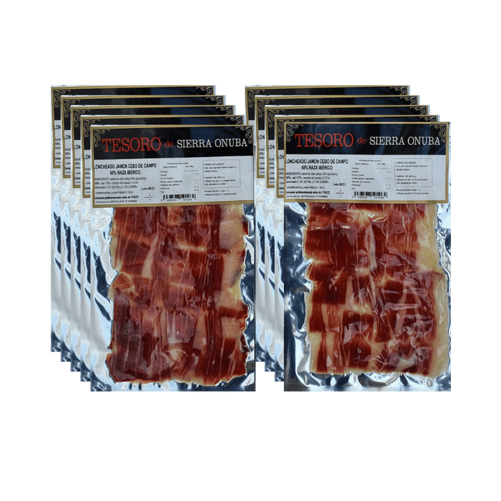 10 Sobres Jamón de Cebo de Campo Ibérico 50% Raza Ibérica Loncheado a Cuchillo Tesoro de Sierra Onuba | Anselmo Benito