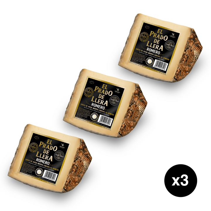 Queso de Oveja Merina Curado al Romero Pack 3 Cuñas de 400 g (Total 1,2 kg) – El Prado de Llera