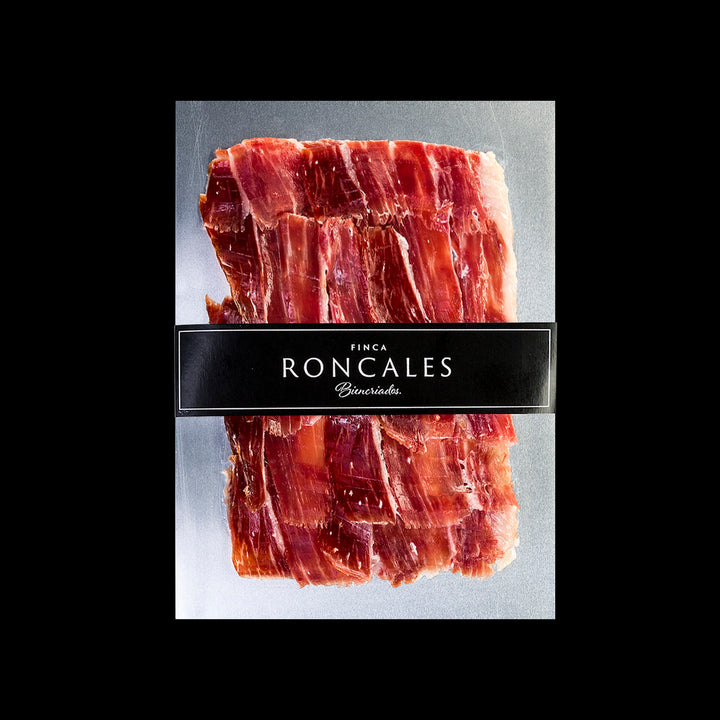Sobre de 100 g de jamón de cebo de campo ibérico 50 % raza ibérica de Finca Roncales loncheado a cuchillo