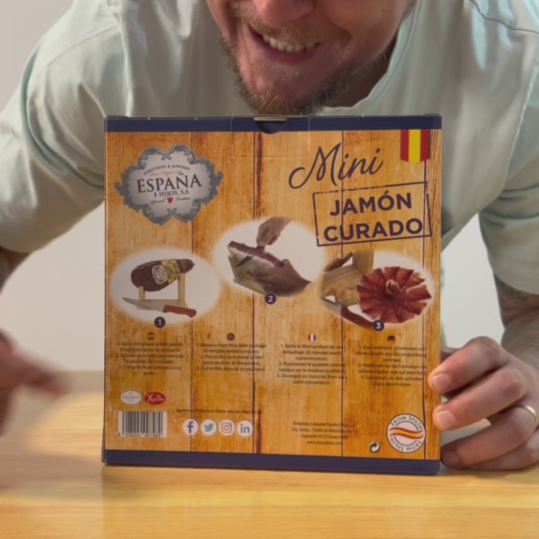 Cargar vídeo: Mini Jamón Curado 1 kg + Jamonero + Cuchillo | Miguel España e Hijos