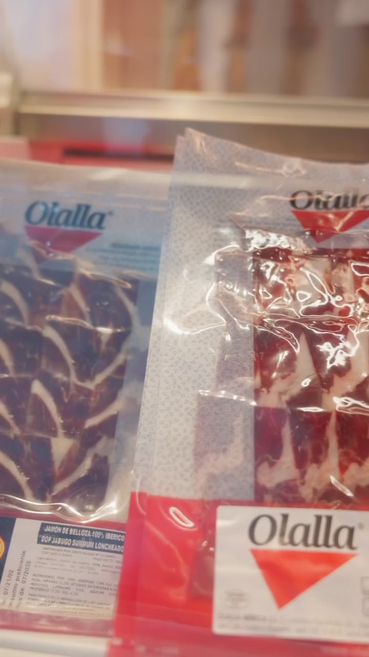 Cargar vídeo: Jamón Cebo Campo Ibérico 50% Raza ibérica Loncheado a Cuchillo | Olalla
