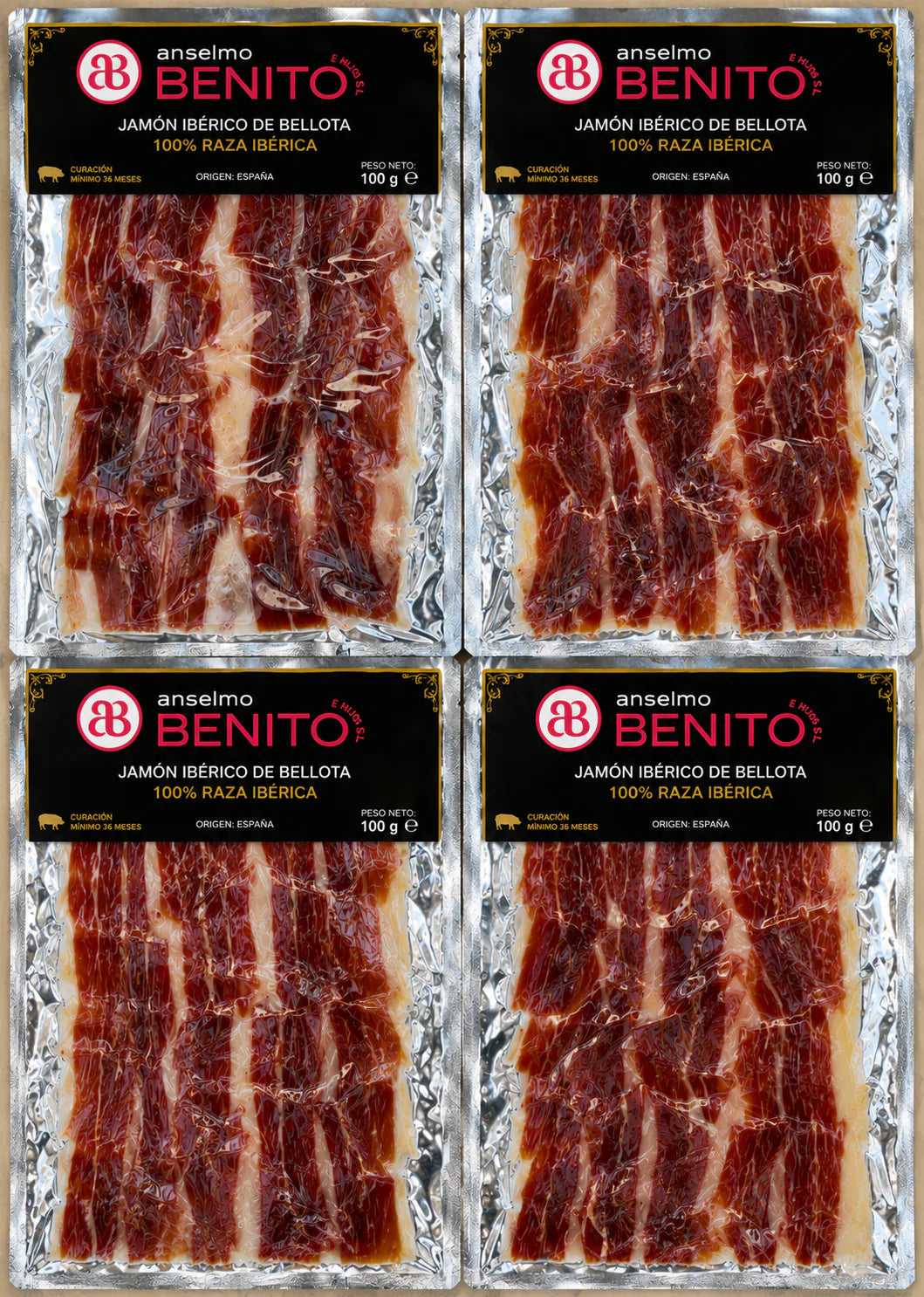 Pack 10 Blísters Jamón Ibérico de Bellota 100% Raza Ibérica | Anselmo Benito
