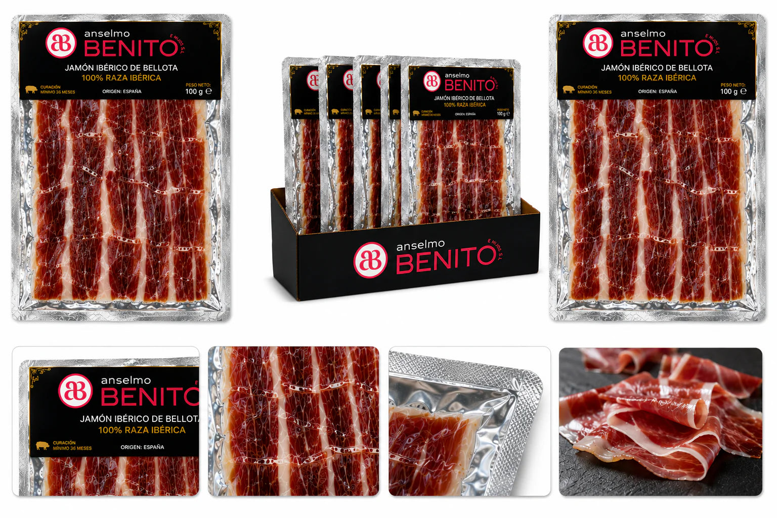 Pack 10 Blísters Jamón Ibérico de Bellota 100% Raza Ibérica | Anselmo Benito